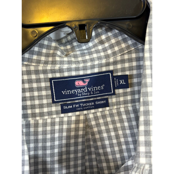 Men's Vineyard Vines Gray White Gingham Slim Fit Tucker Shirt XL - Picture 3 of 6